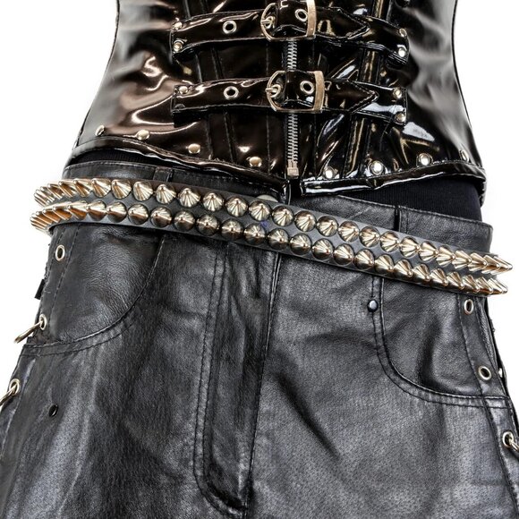 2 Row Large Studded Leather Belt Punk, Goth, Metal Made in USA - Picture 1 of 3